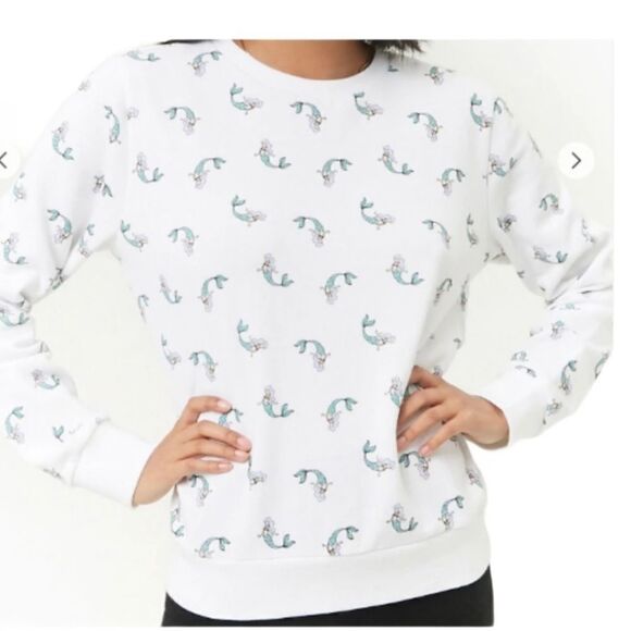Forever 21 Graphic Mermaid Crewneck Pullover Long Sleeve Sweatshirt Mint… - Picture 1 of 13